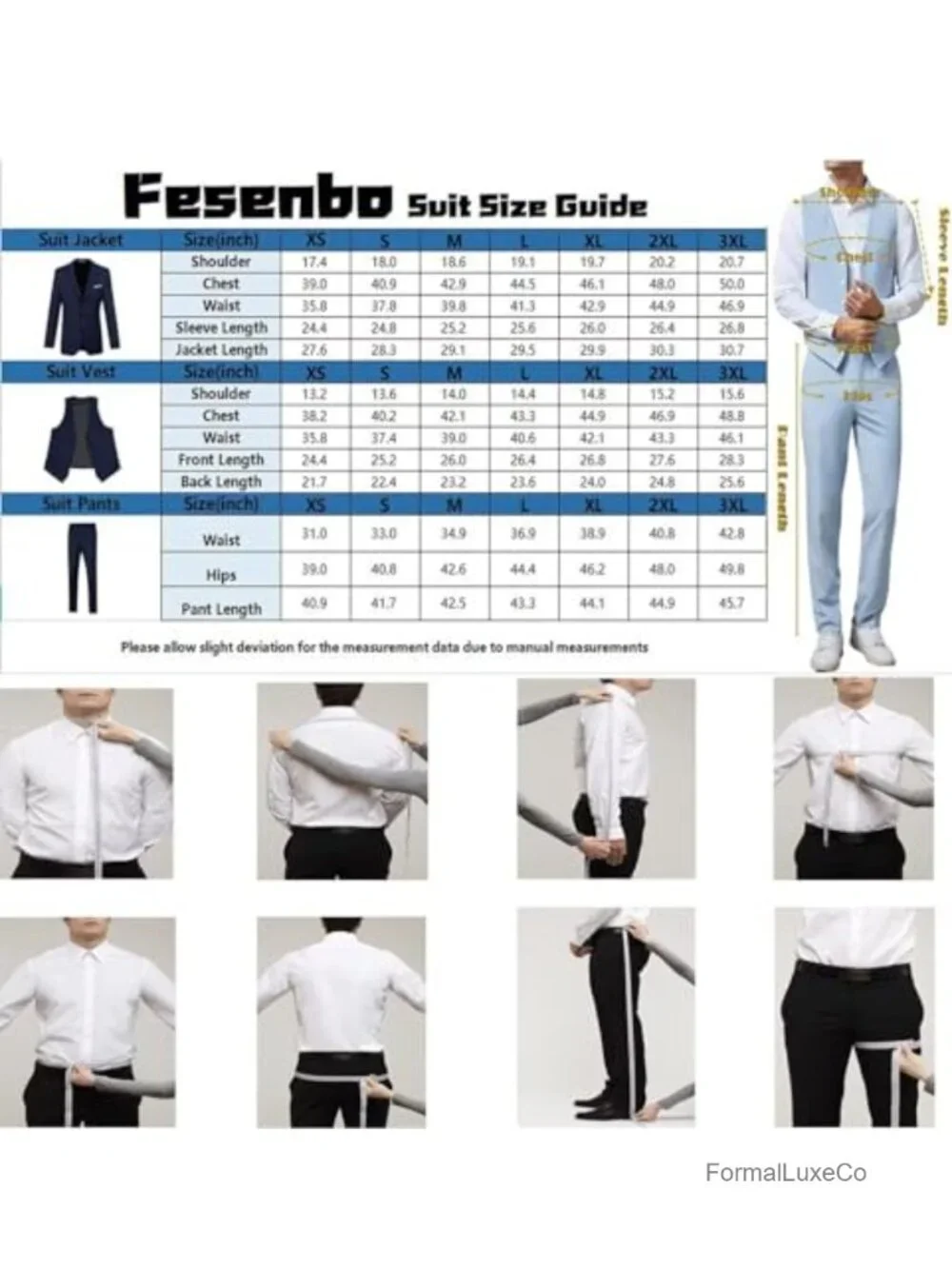 Men's Slim Fit 2-Piece Suit Vest & Pants Set with Tie, Tuxedo Vest for Wedding